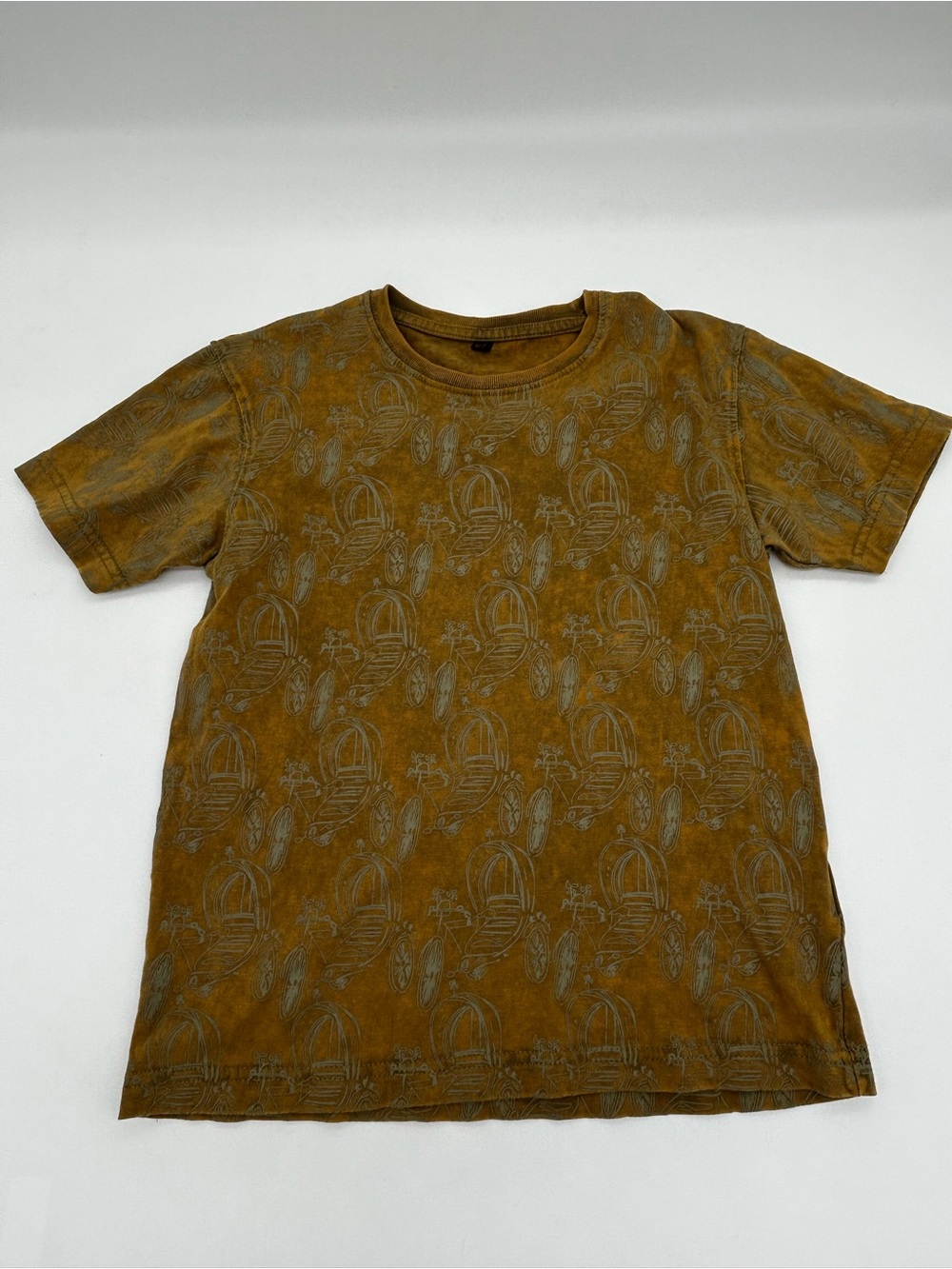 Aarong Kids Tee-Mustard Bicycle Print, Size 6/7